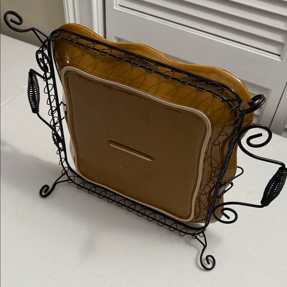 Ornate Square Ceramic Dish with Metal Stand - Picture 5 of 5